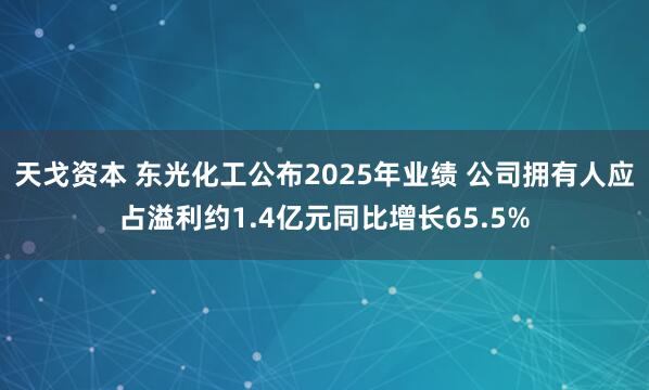 天戈资本 东光化工公布2025年业绩 公司拥有人应占溢利约1.4亿元同比增长65.5%