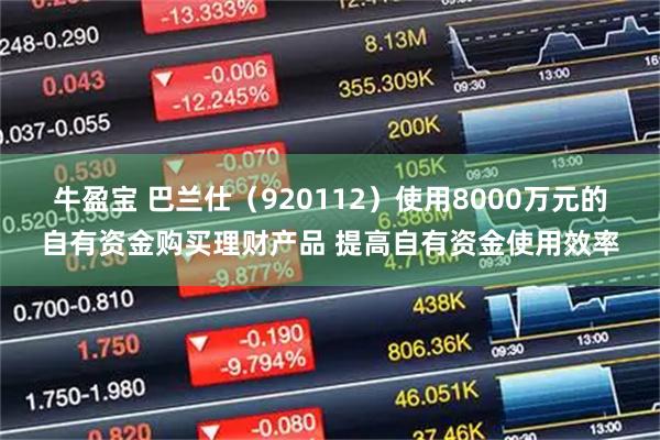 牛盈宝 巴兰仕（920112）使用8000万元的自有资金购买理财产品 提高自有资金使用效率
